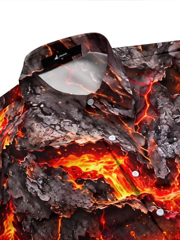 Adaychic Men's Graphic Volcanic Lava And Cracked Rock Print Long Sleeve Shirt with Chest Pocket