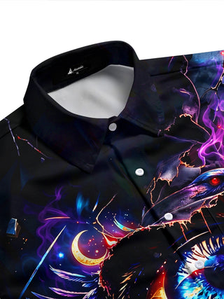 Adaychic Men's Graphic Mystic Raven And Cosmic Eye Print Short Sleeve Shirt with Chest Pocket