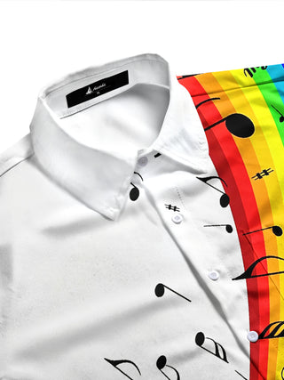Adaychic Rainbow Notes Long Sleeve Shirt with Chest Pocket
