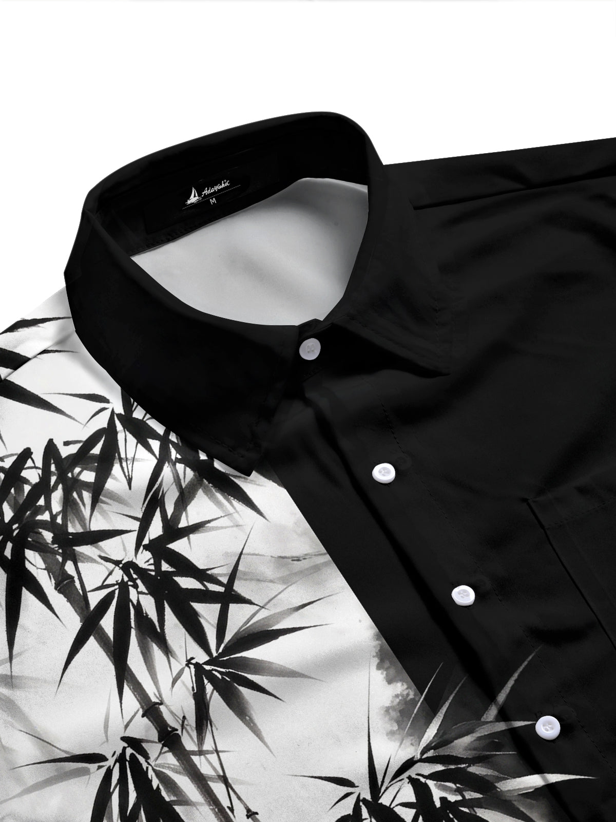 Adaychic Men's Ink Painting Bamboo And Mountains Print Long Sleeve Shirt with Chest Pocket