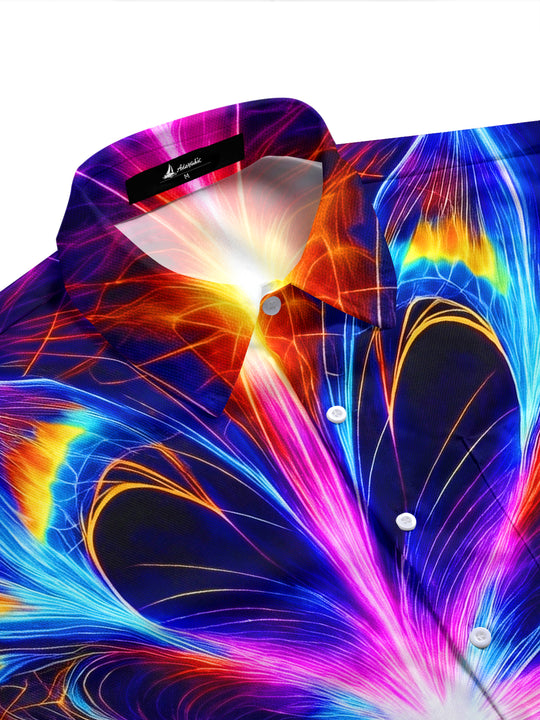 Adaychic Men's Graphic Abstract Psychedelic Flower Print Short Sleeve Button Down Shirt with Chest Pocket