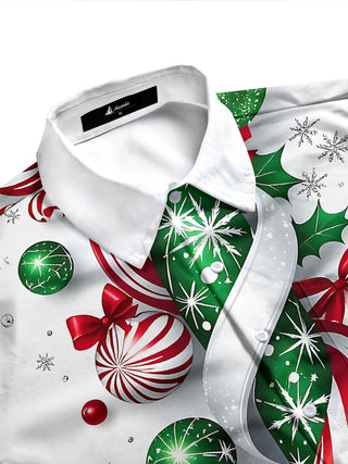 Adaychic Men's Printed Christmas Ornaments Print Long Sleeve Shirt with Chest Pocket