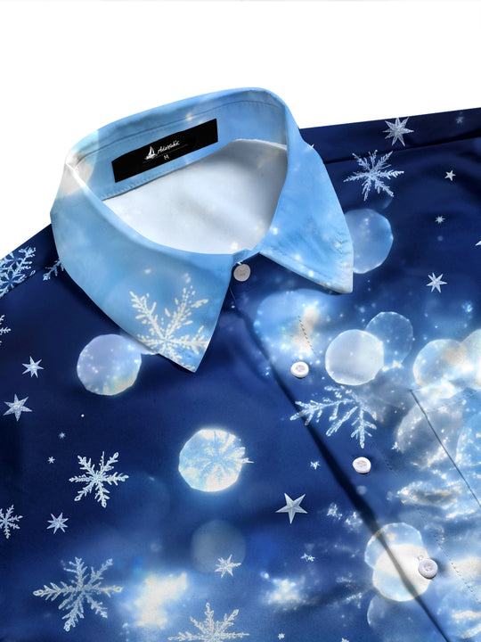 Adaychic Men's Printed Snowflake Gradient Print Long Sleeve Shirt with Chest Pocket