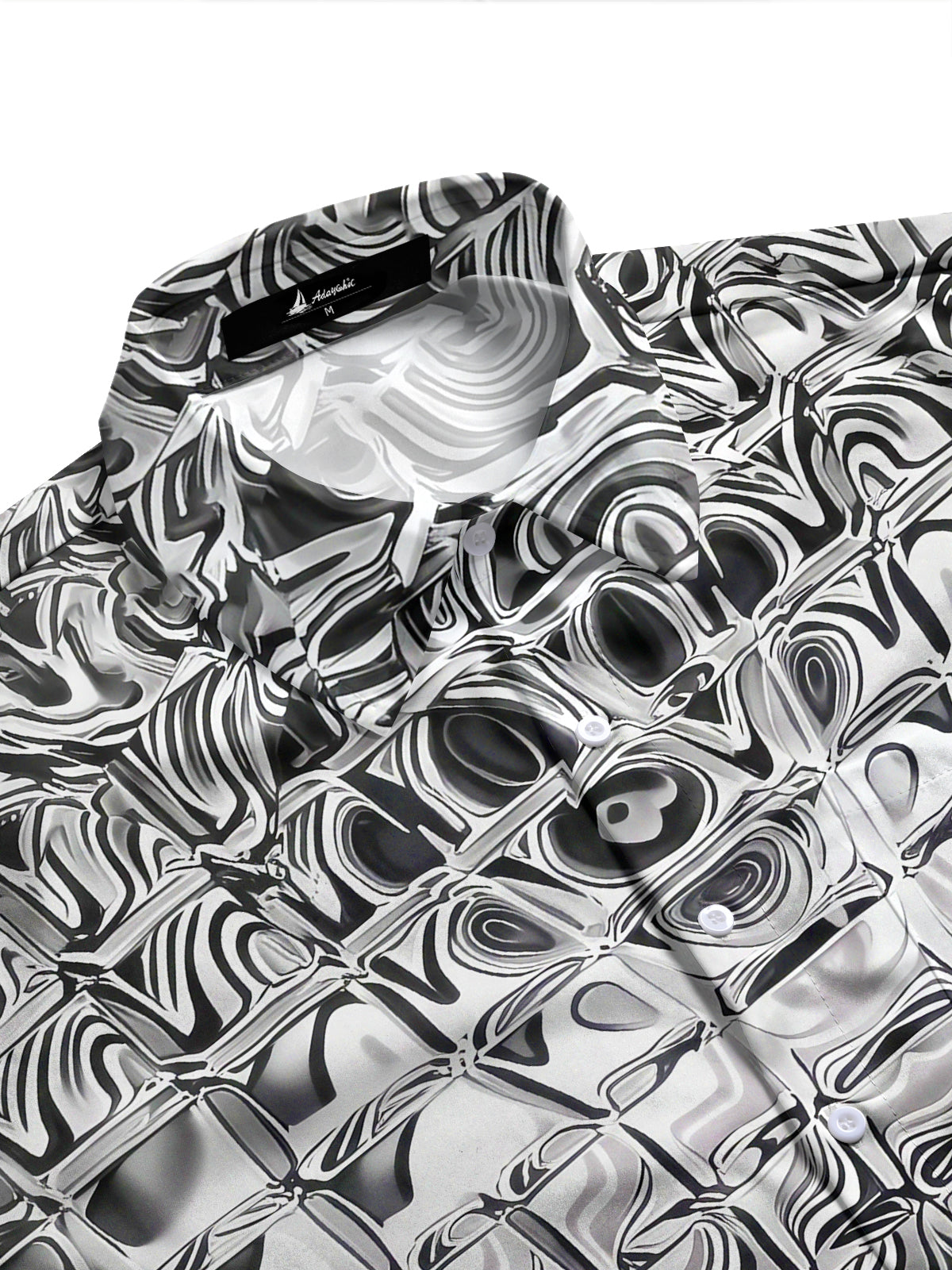 Adaychic Men's Patterned Distorted Liquid Squares Print Long Sleeve Shirt with Chest Pocket