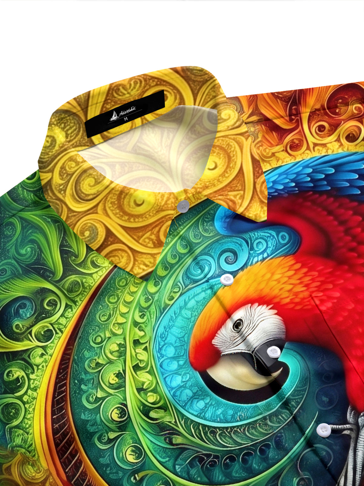 Adaychic Men's Hawaiian Parrot Print Colorful Swirl Pattern Short Sleeve Shirt with Chest Pocket