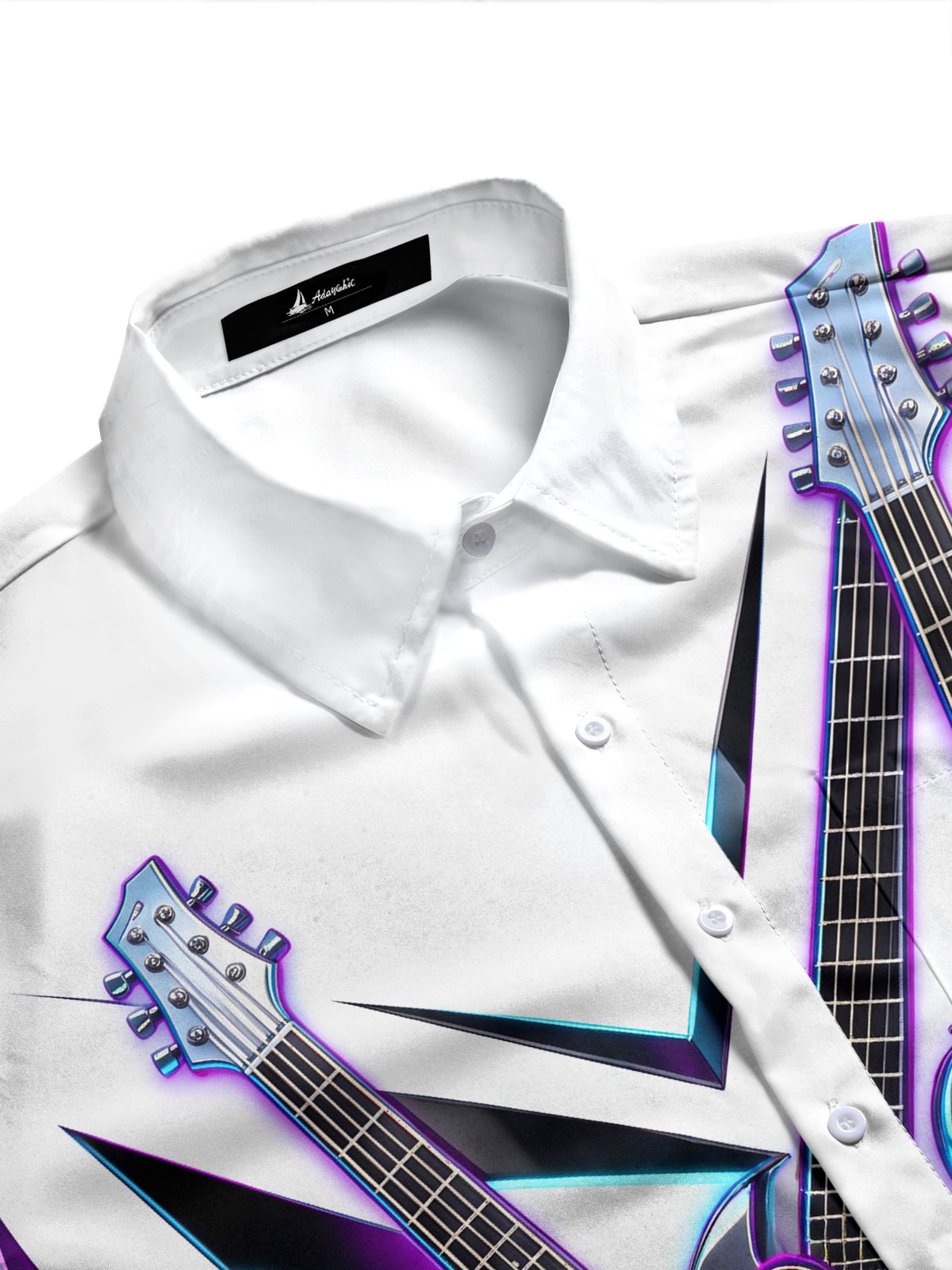 Adaychic Men's Long Sleeve Shirt - Electric Guitars With Neon Geometric Background Print with Chest Pocket