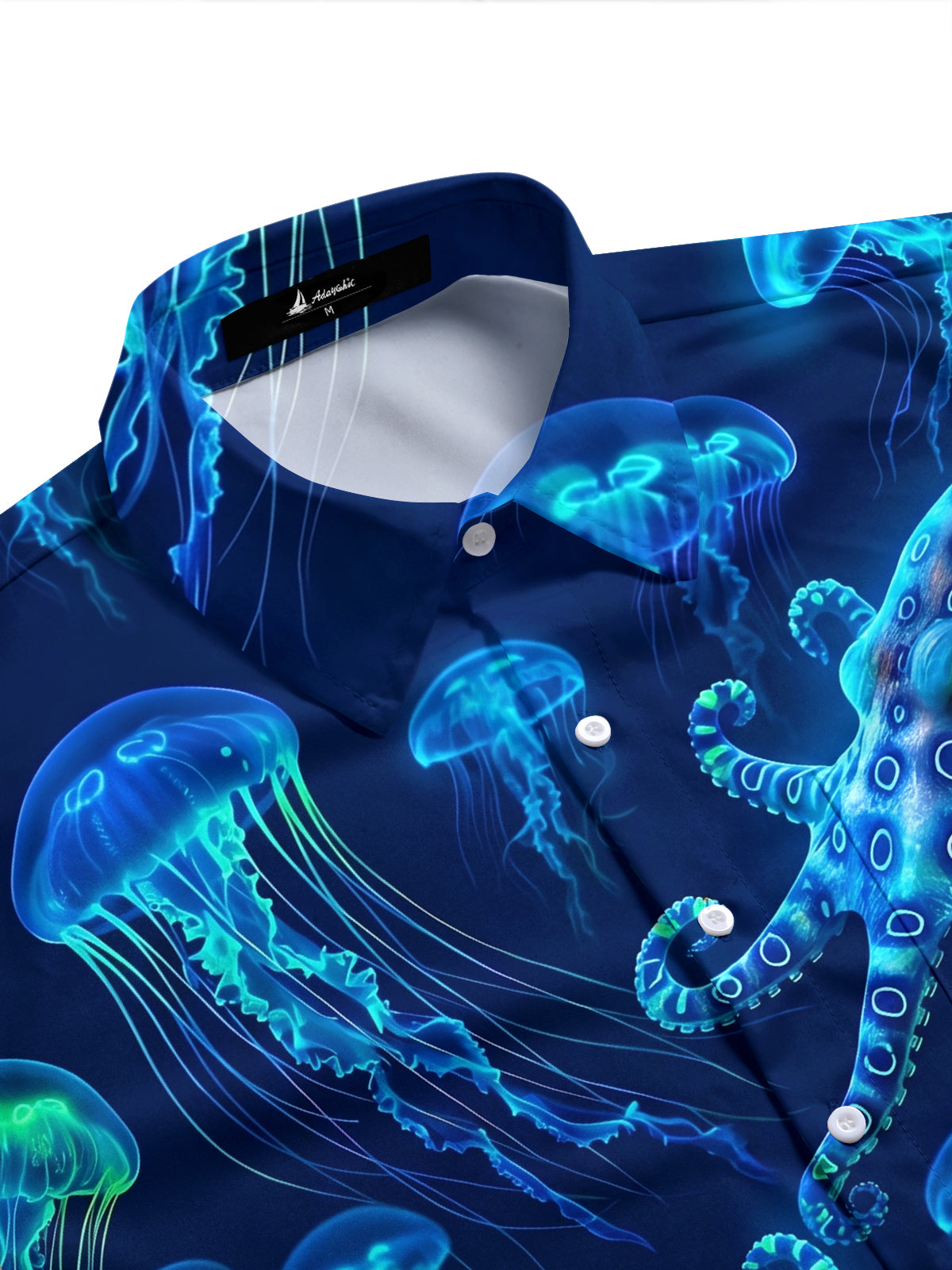 Adaychic Men's Hawaiian Neon Jellyfish Print Octopus Print Short Sleeve Shirt