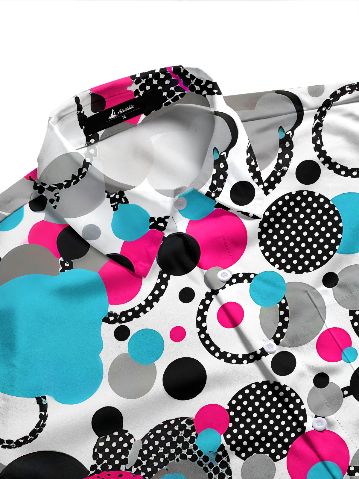 Adaychic Men's Patterned Colorful Polka Dot Circles Print Long Sleeve Shirt with Chest Pocket
