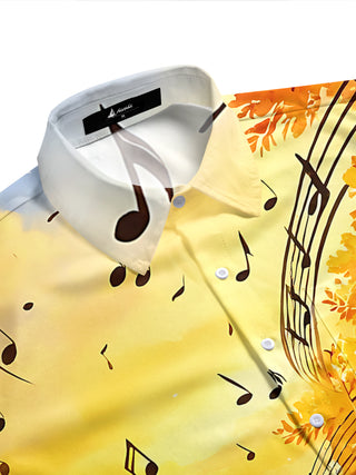 Adaychic Men's Graphic Autumn Maple Leaves Print Short Sleeve Shirt with Chest Pocket