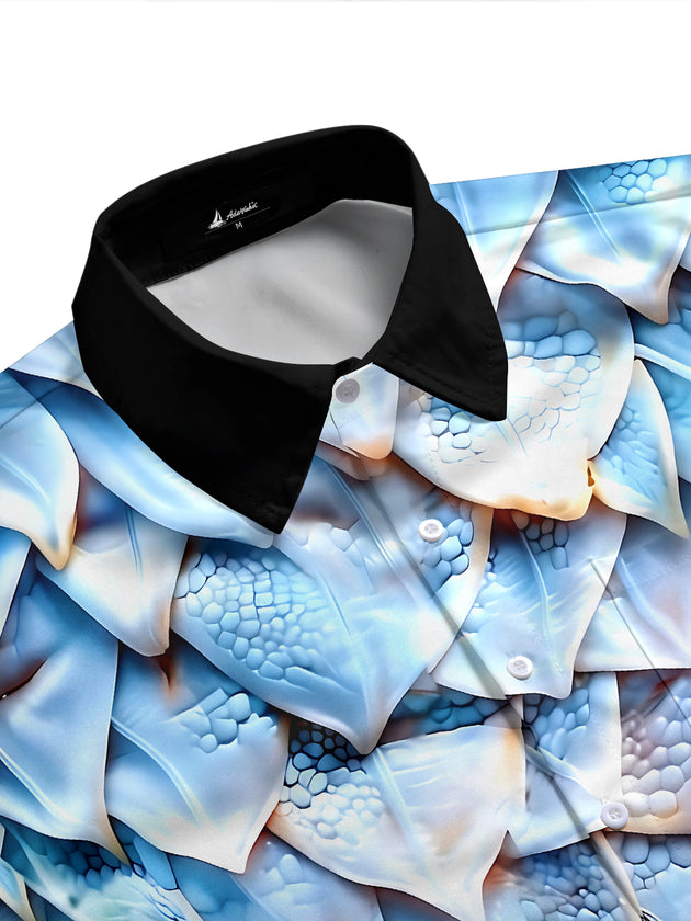 Adaychic Men's 3D Dragon Scale Pattern Short Sleeve Shirt with Chest Pocket