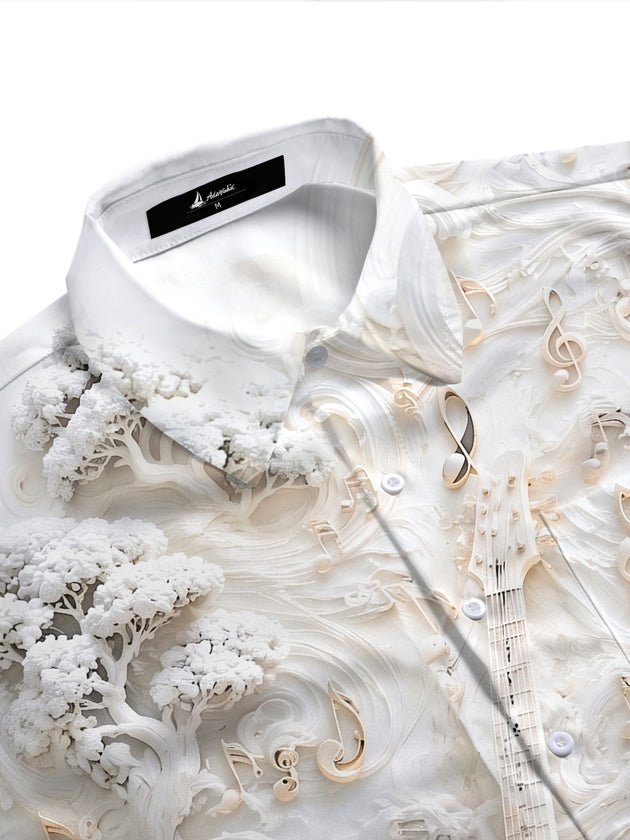 Adaychic Men's Graphic 3D Embossed Musical Instruments Print Short Sleeve Shirt with Chest Pocket