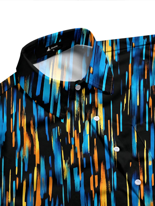 Adaychic Men's Abstract Geometric Brushstrokes Print Long Sleeve Shirt with Chest Pocket
