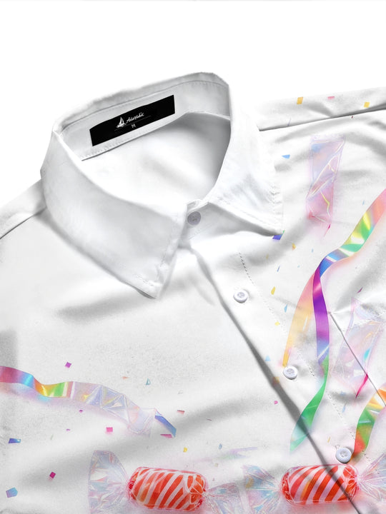 Adaychic Men's Printed Candy And Confetti Print Long Sleeve Shirt with Chest Pocket