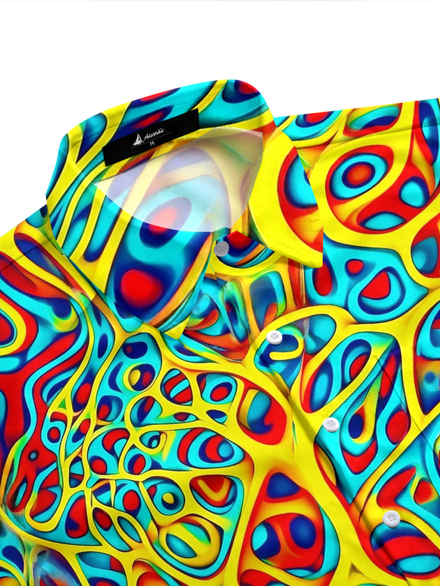 Adaychic Men's Printed Abstract Psychedelic Fluid Pattern Short Sleeve Shirt with Chest Pocket