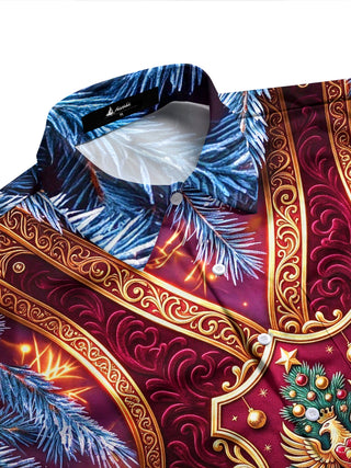 Adaychic Men's Christmas Eagle And Christmas Tree Print Long Sleeve Shirt with Chest Pocket