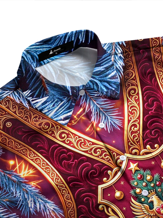 Adaychic Men's Christmas Eagle And Christmas Tree Print Long Sleeve Shirt with Chest Pocket