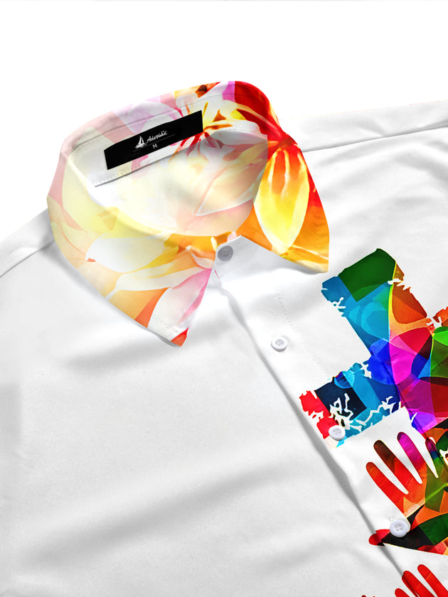 Adaychic Men's Graphic Colorful Cross Print Short Sleeve Shirt with Chest Pocket