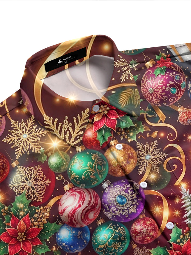 Adaychic Men's Printed Christmas Ornaments And Gifts Print Long Sleeve Shirt with Chest Pocket