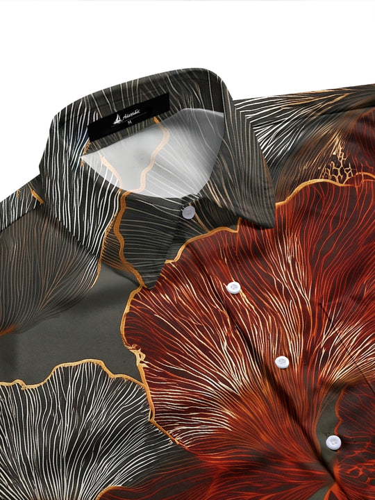 Adaychic Men's Printed Abstract Floral Pattern Long Sleeve Shirt with Chest Pocket
