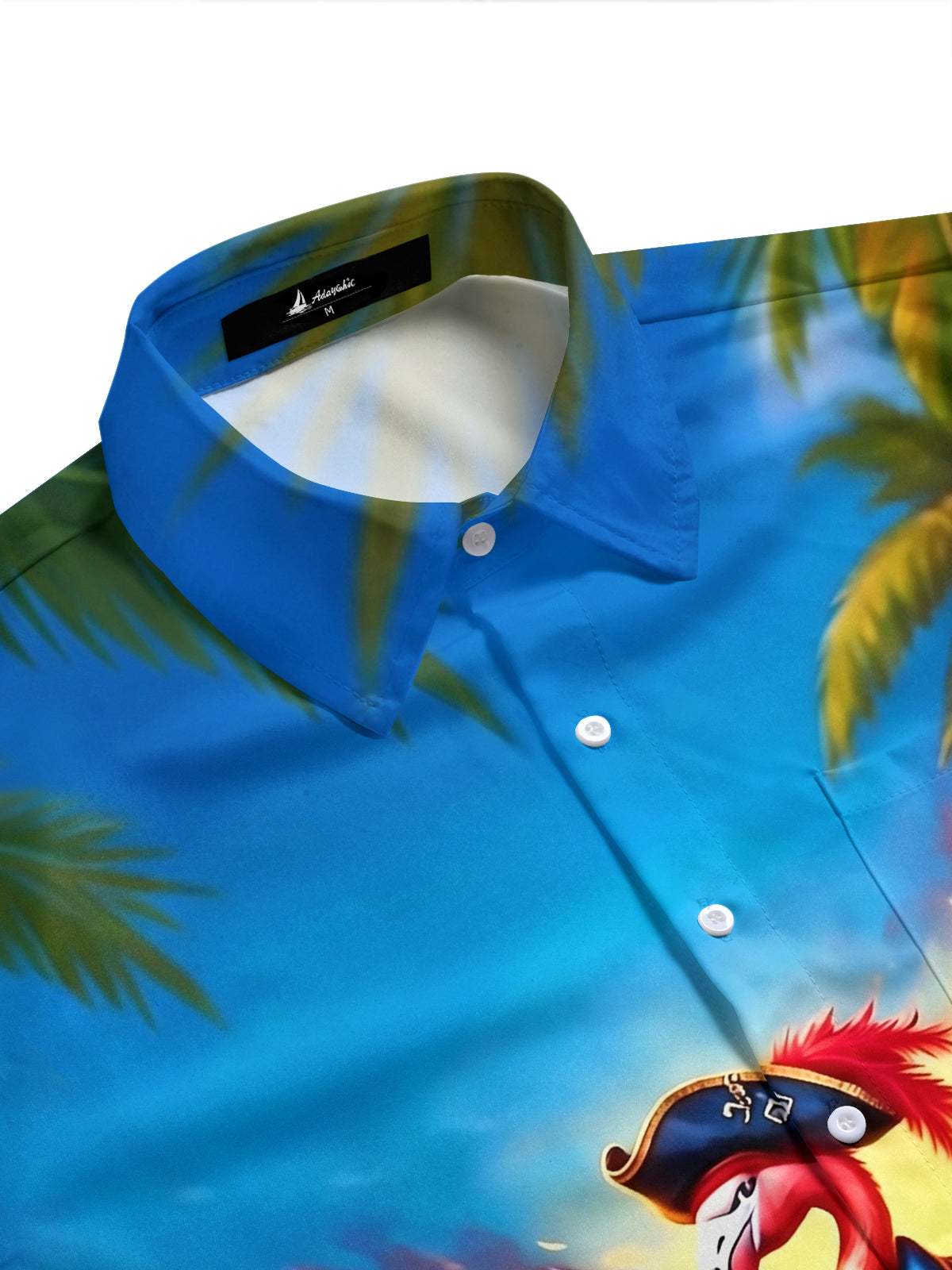Adaychic Men's Hawaiian Pirate Flamingo Print Parrot Print Short Sleeve Shirt with Chest Pocket
