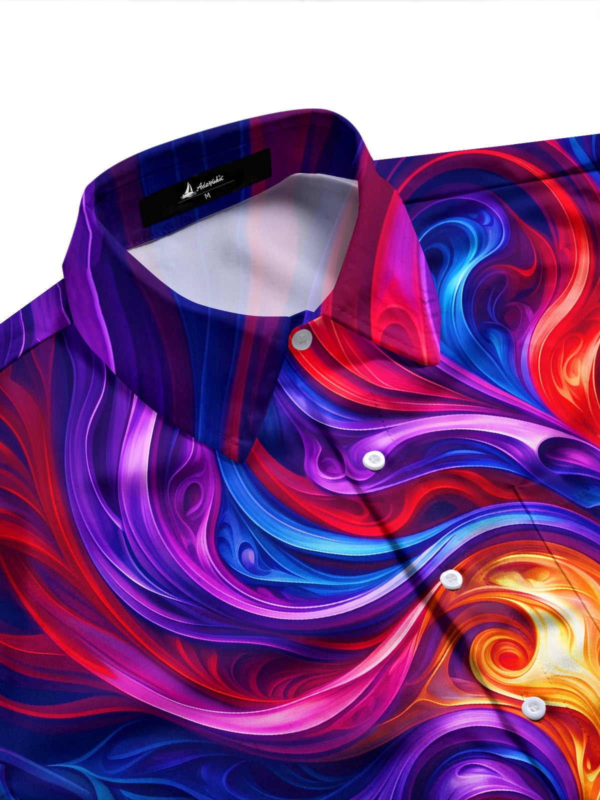 Adaychic Men's Abstract Fluid Swirls And Flame Motif Print Long Sleeve Shirt with Chest Pocket