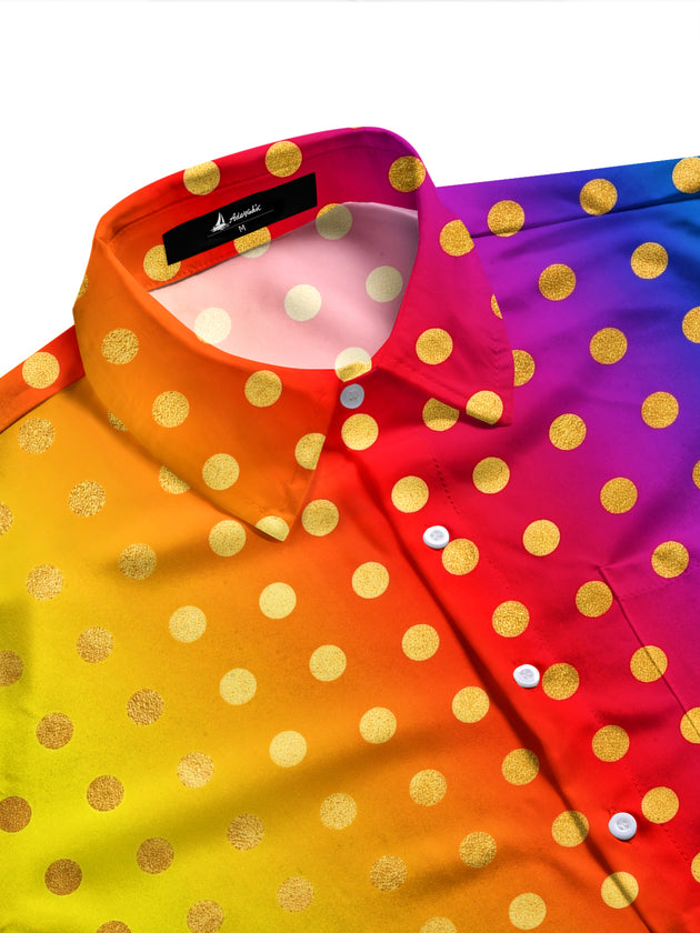 Adaychic Men's Patterned Gradient Polka Dots Print Long Sleeve Shirt with Chest Pocket