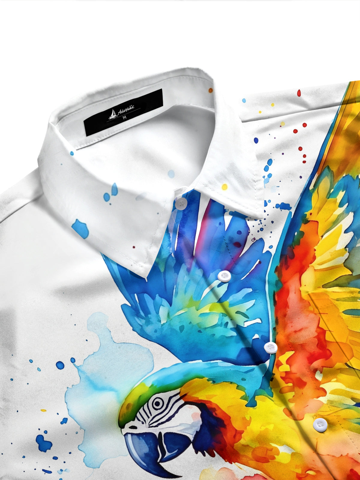 Adaychic Men's Short Sleeve Shirt - Watercolor Macaw Parrot With Splatter Paint Print with Chest Pocket