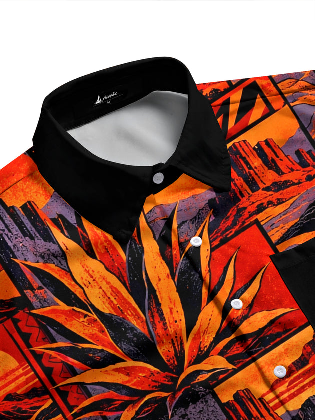 Adaychic Men's Desert Landscape With Agave Plants Print Long Sleeve Shirt with Chest Pocket