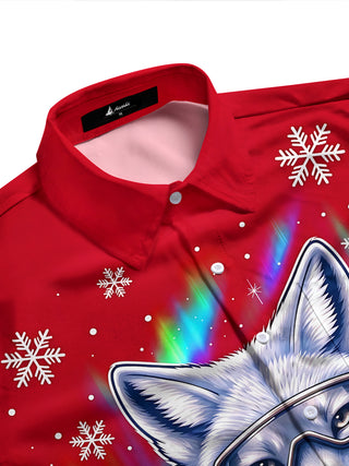 Adaychic Men's Arctic Fox With Goggles And Scarf Print Long Sleeve Shirt with Chest Pocket