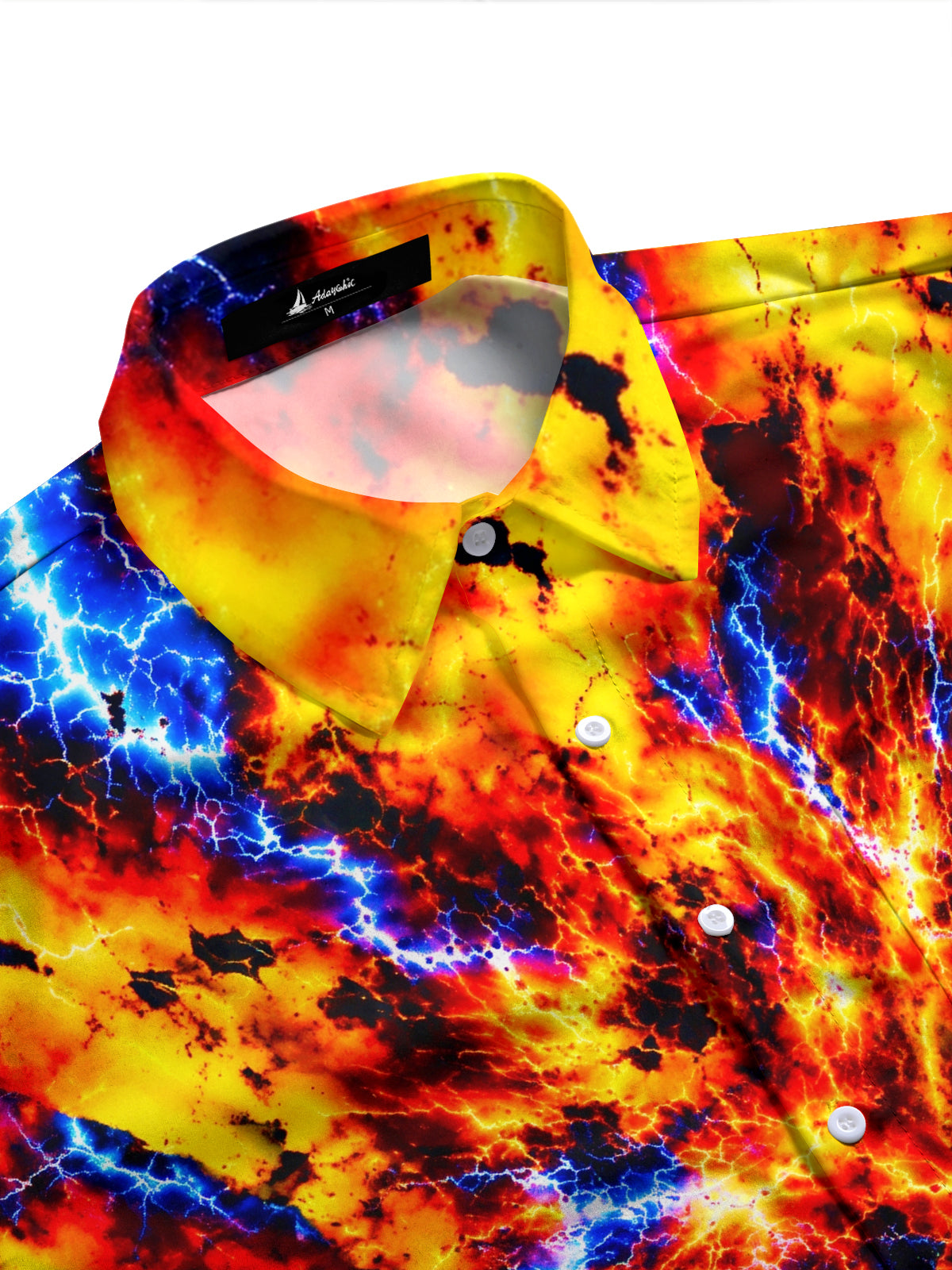 Adaychic Men's Tie Dye Abstract Lava And Lightning Pattern Long Sleeve Shirt with Chest Pocket