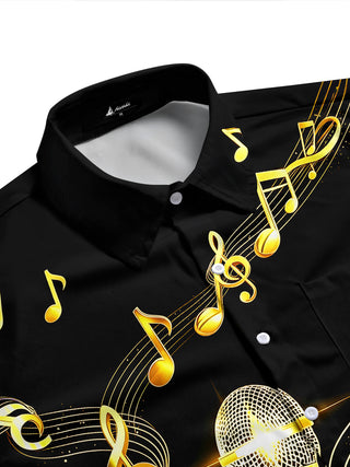 Adaychic Men's Graphic Golden Microphone Print Short Sleeve Shirt with Chest Pocket
