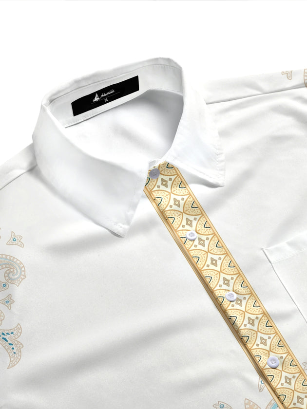 Adaychic Men's Vintage Style Paisley Floral Print Short Sleeve Shirt with Chest Pocket