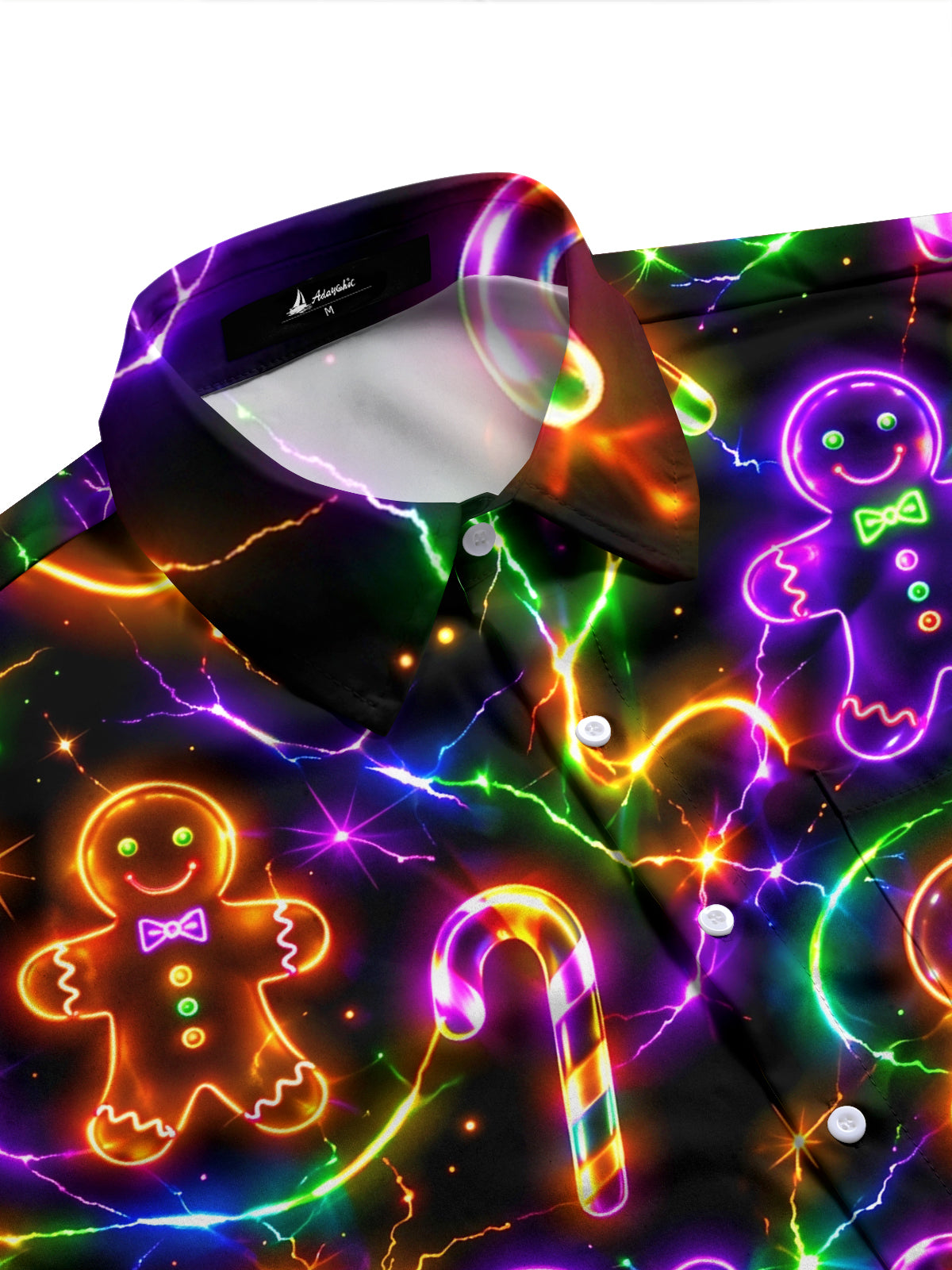 Adaychic Men's Graphic Neon Gingerbread Man Print Long Sleeve Shirt with Chest Pocket
