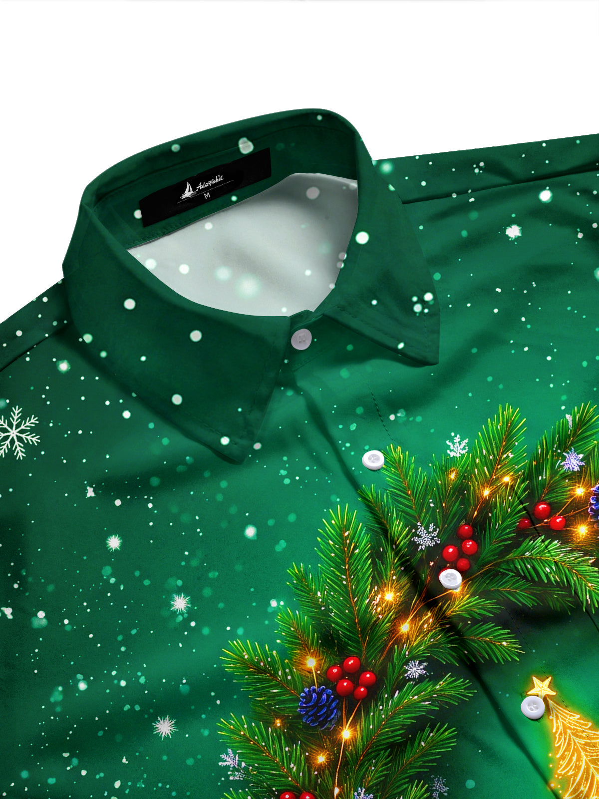 Adaychic Men's Christmas Wreath With Golden Tree Print Long Sleeve Shirt with Chest Pocket