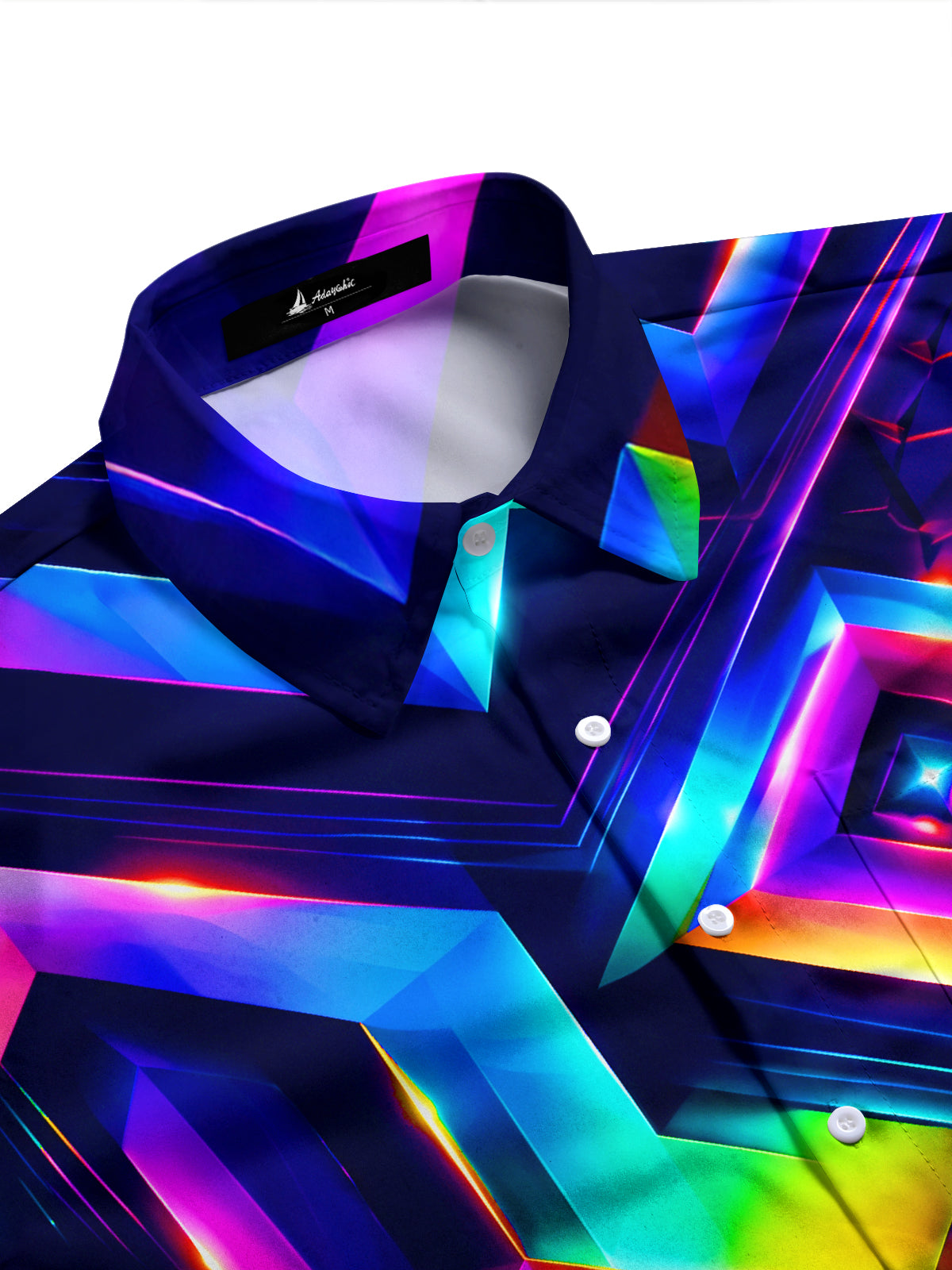 Adaychic Men's Graphic Neon 3D Geometric Diamond Pattern Long Sleeve Shirt with Chest Pocket