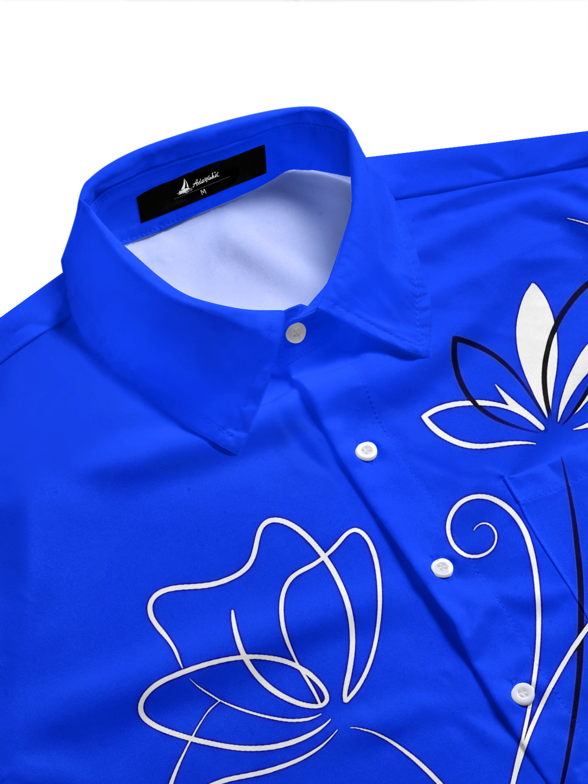 Adaychic Men's Hawaiian White Floral Line Art Print Short Sleeve Shirt with Chest Pocket