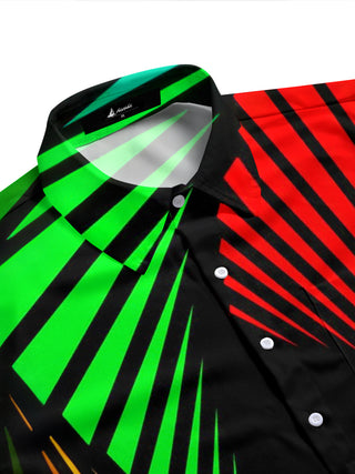 Adaychic Men's Striped Colorful Geometric Stripes Print Short Sleeve Shirt with Chest Pocket