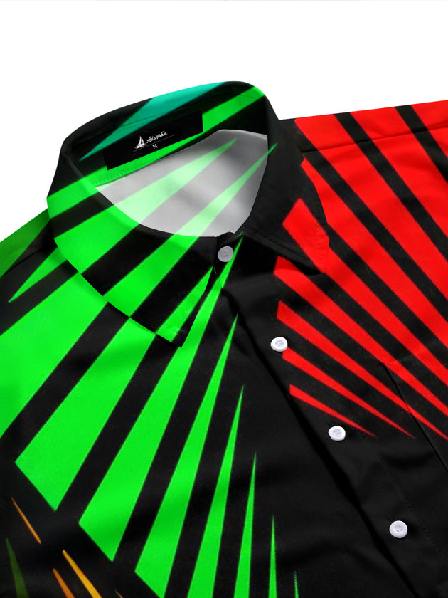 Adaychic Men's Striped Colorful Geometric Stripes Print Short Sleeve Shirt with Chest Pocket