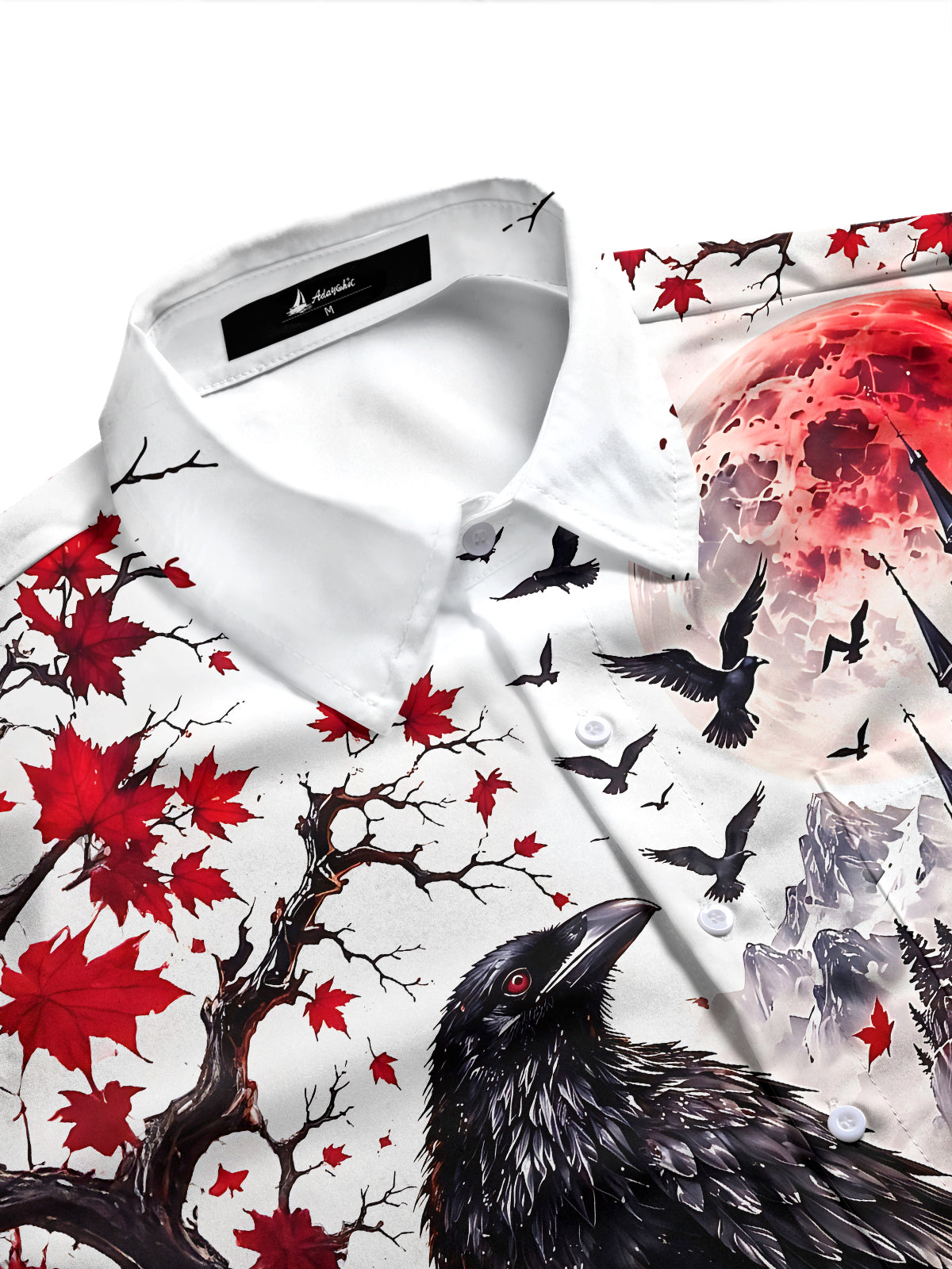 Adaychic Men's Graphic Halloween Crow Print Long Sleeve Shirt with Chest Pocket