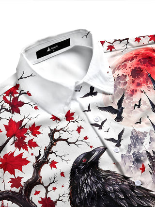 Adaychic Men's Graphic Halloween Crow Print Long Sleeve Shirt with Chest Pocket