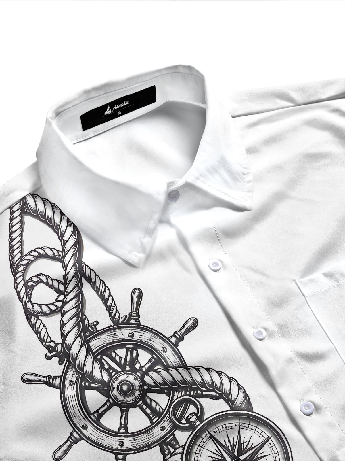 Adaychic Men's Nautical Rope And Compass With Anchor Print Long Sleeve Shirt with Chest Pocket