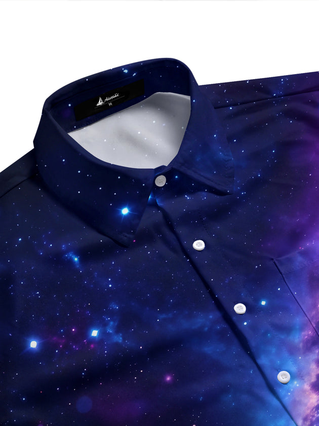 Adaychic Men's Hawaiian Galaxy Nebula And Stars Print Short Sleeve Shirt with Chest Pocket