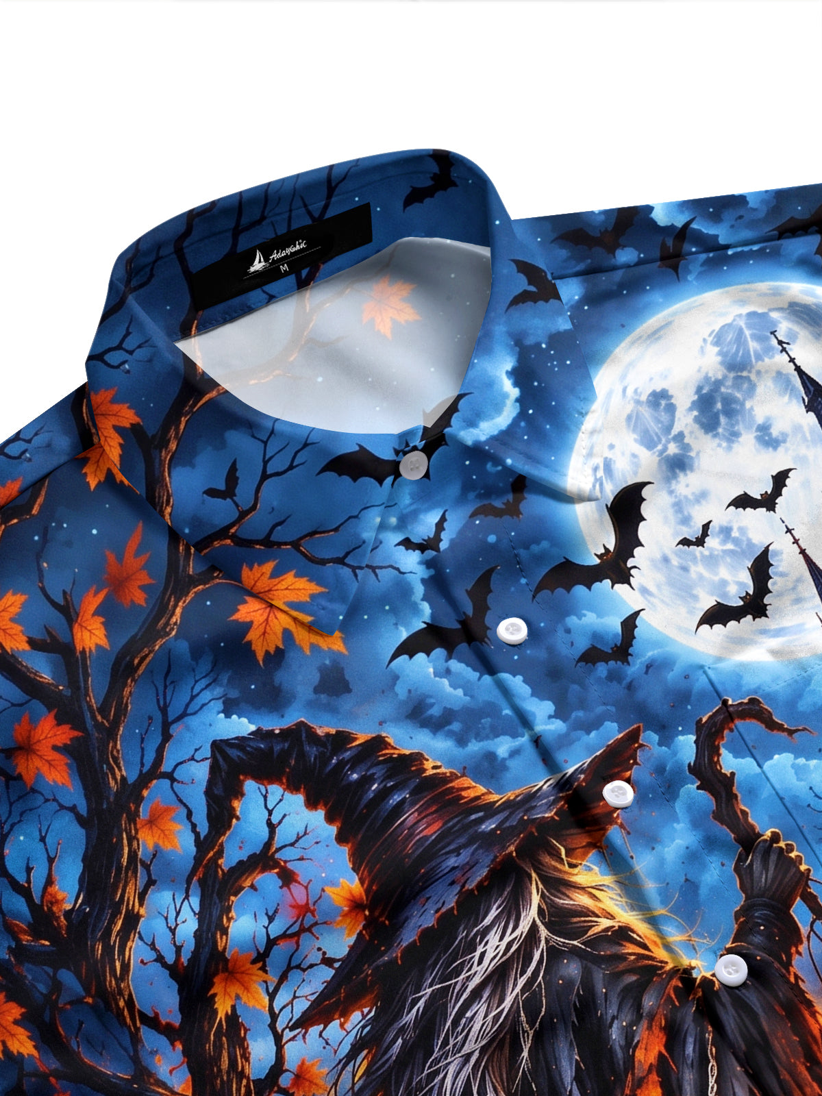 Adaychic Men's Graphic Halloween Witch Print Long Sleeve Shirt with Chest Pocket