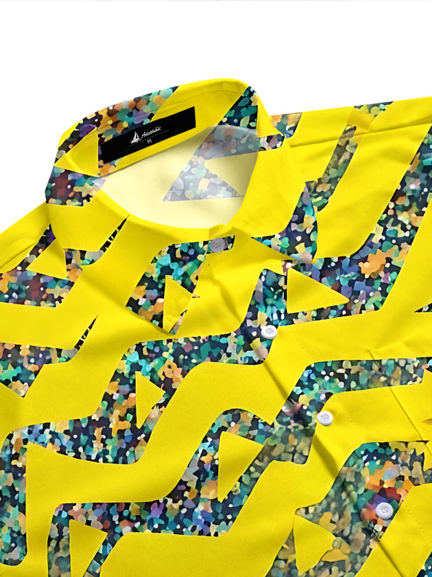 Adaychic Men's Geometric Zigzag And Triangles Print Short Sleeve Shirt with Chest Pocket