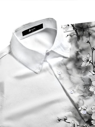 Adaychic Men's Floral Cherry Blossom Branches Print Long Sleeve Shirt with Chest Pocket