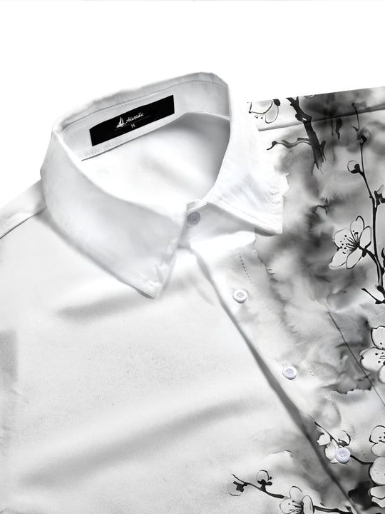 Adaychic Men's Floral Cherry Blossom Branches Print Long Sleeve Shirt with Chest Pocket