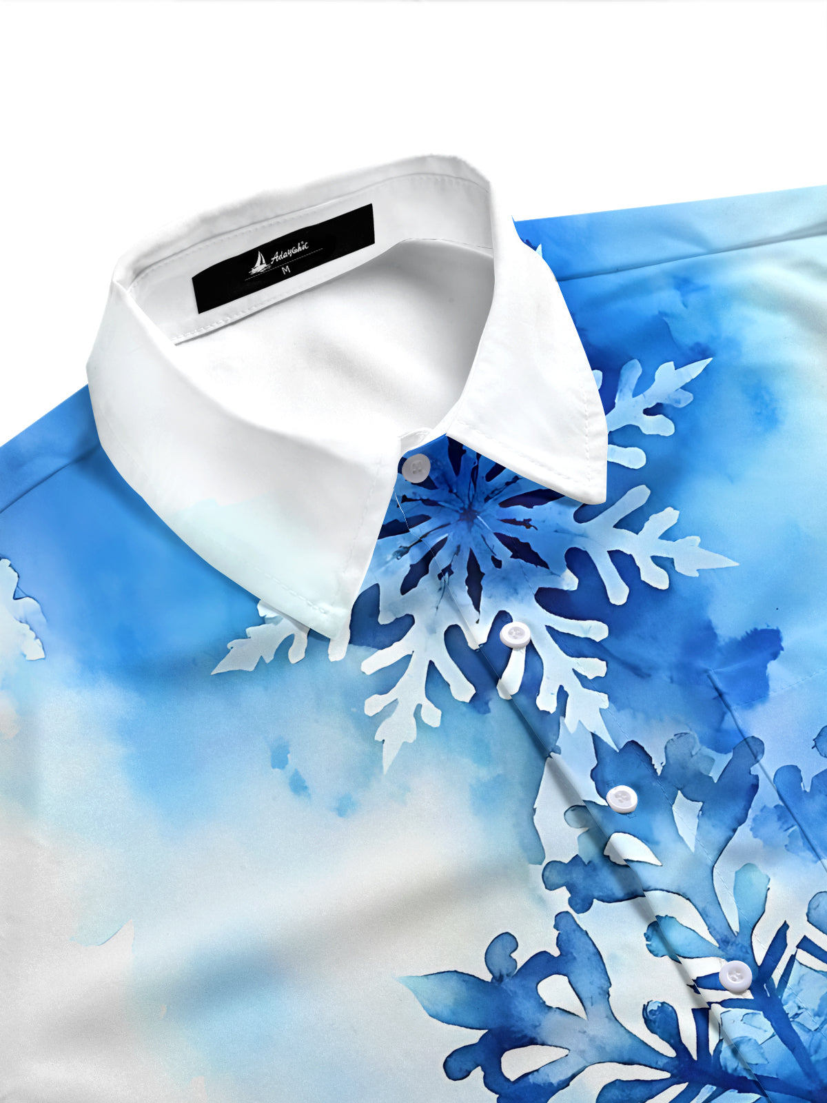 Adaychic Men's Printed Watercolor Snowflake Print Short Sleeve Shirt with Chest Pocket