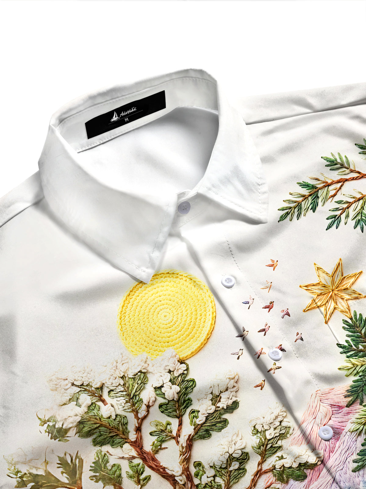 Adaychic Men's Long Sleeve Shirt - Christmas Tree And Ornaments With Squirrels Print with Chest Pocket
