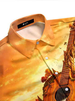 Adaychic Men's Graphic Guitar Landscape Print Long Sleeve Shirt with Chest Pocket