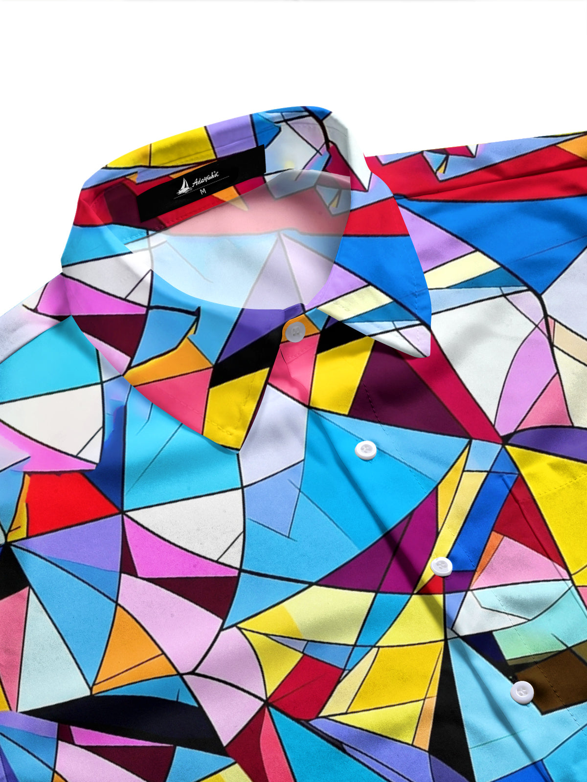 Adaychic Men's Printed Colorful Geometric Shapes Print Long Sleeve Shirt with Chest Pocket